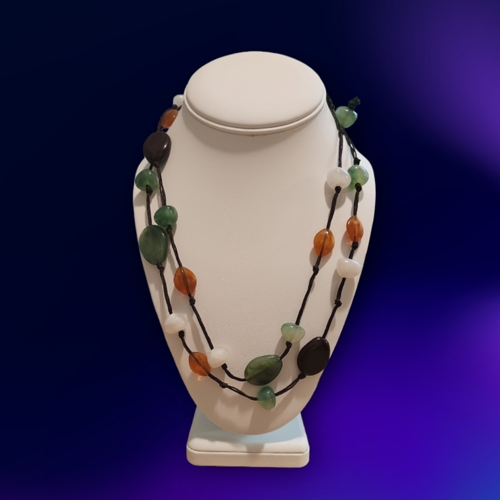 Handmade,Vintage Naturale Stone ( Jadine,Sardonyx,Opal )Long Necklace. - Picture 1 of 6